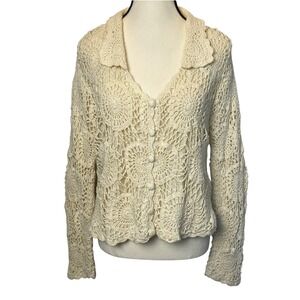 Vintage Moda International Crochet Cardigan Top Large Boho Festival Cottagecore